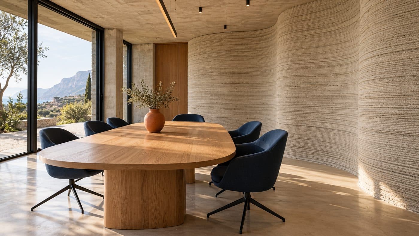 Sala de reuniones con paramento impreso