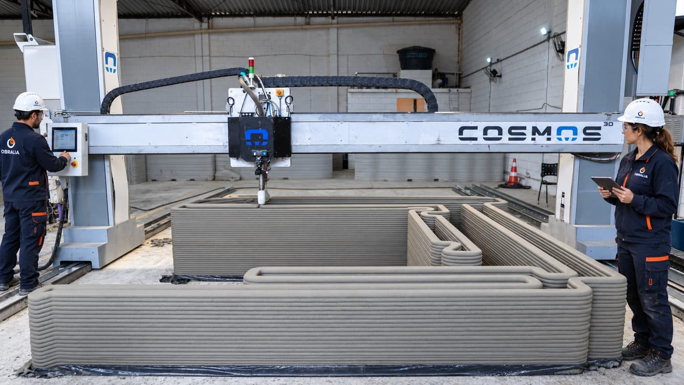 Impresión 3D de muros en taller con equipo de control